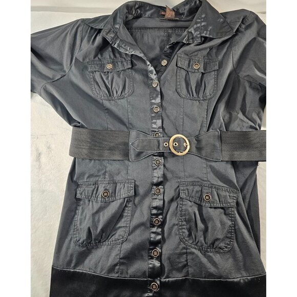 Ashley Stewart Button Down Tunic Shirt With Belt - Black - Size 18 - Picture 4 of 10